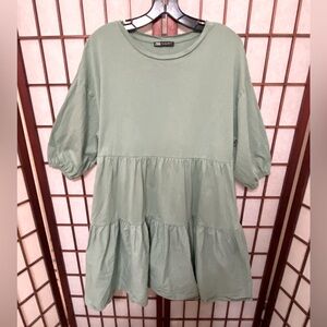 (S24) EUC Size 10 Zara Mint Green Oversized Tiered Smock T-Shirt Dress.